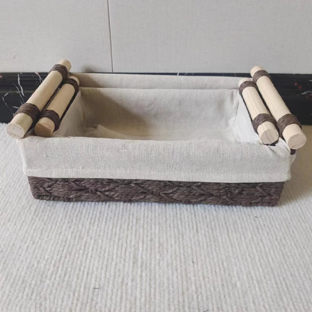 Cesta de almacenamiento de macramé, bandeja organizadora de decoración bohemia para el hogar con asa para cocina, baño, encimera, cesta de papel higiénico, 2 piezas