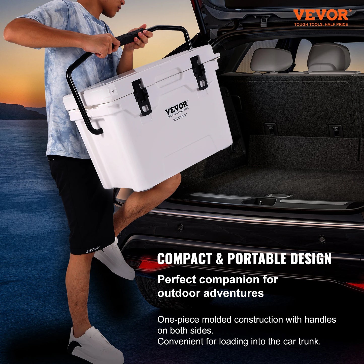 VEVOR 25/33/45/52QT Hard Cooler Insulated Portable Large Capacity Ice Chest Cooling Box for Family Outdoor Camping Activities