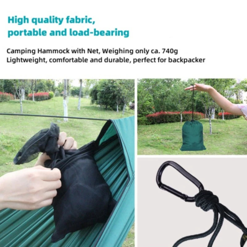 Hamaca para acampar al aire libre para 2 personas, 2,8x1,4 m/9,2x4,6 pies, mosquitera colgante ligera, hamacas con correas para árboles, mochila columpio para patio trasero