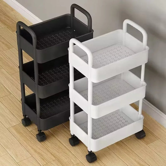 Estante de almacenamiento con carrito para cocina, suelo de dormitorio, aperitivos multicapa para bebé, almacenamiento móvil para baño y baño