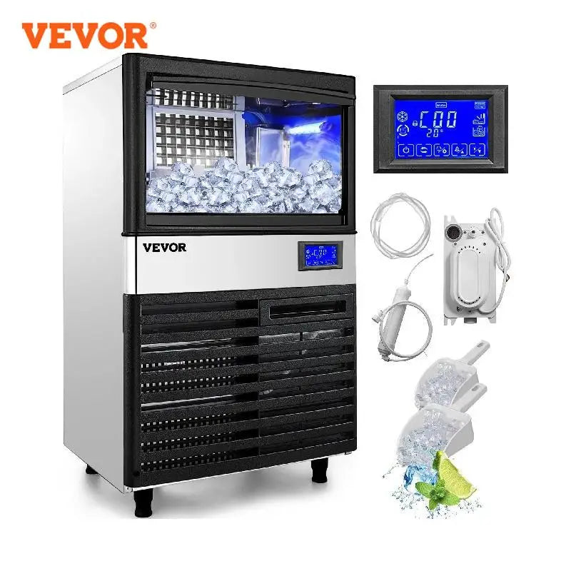 VEVOR – Machine à glaçons commerciale avec pompe de vidange d'eau, 50/60/70 KG/24H, écran tactile LCD autonome, Machine à glace pour congélateur liquide