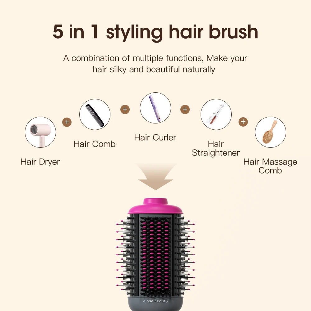 Kinseibeauty Electric Hair Straightener Brush Hot air Brush Hair Curler High Speed Hair Dryer