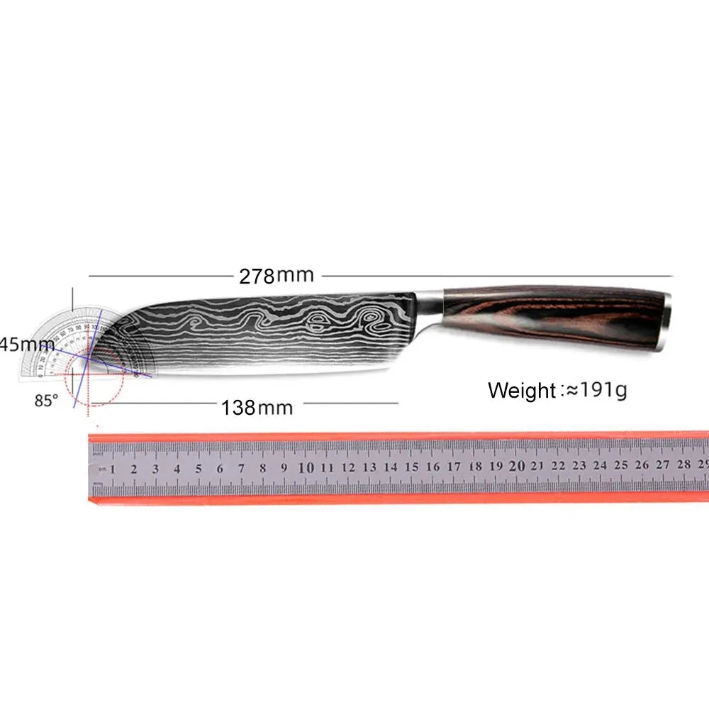 Carbon Steel 7 Inch Santoku Kitchen Knife for Home Restaurant Razor Sharp Japanese Chef Ergonomic Handle