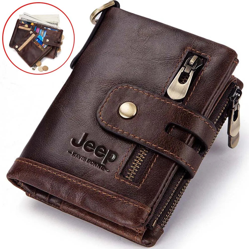 Cartera 100% de cuero auténtico para hombre, monedero pequeño, tarjetero, cartera Portomonee, bolsillo para café, dinero