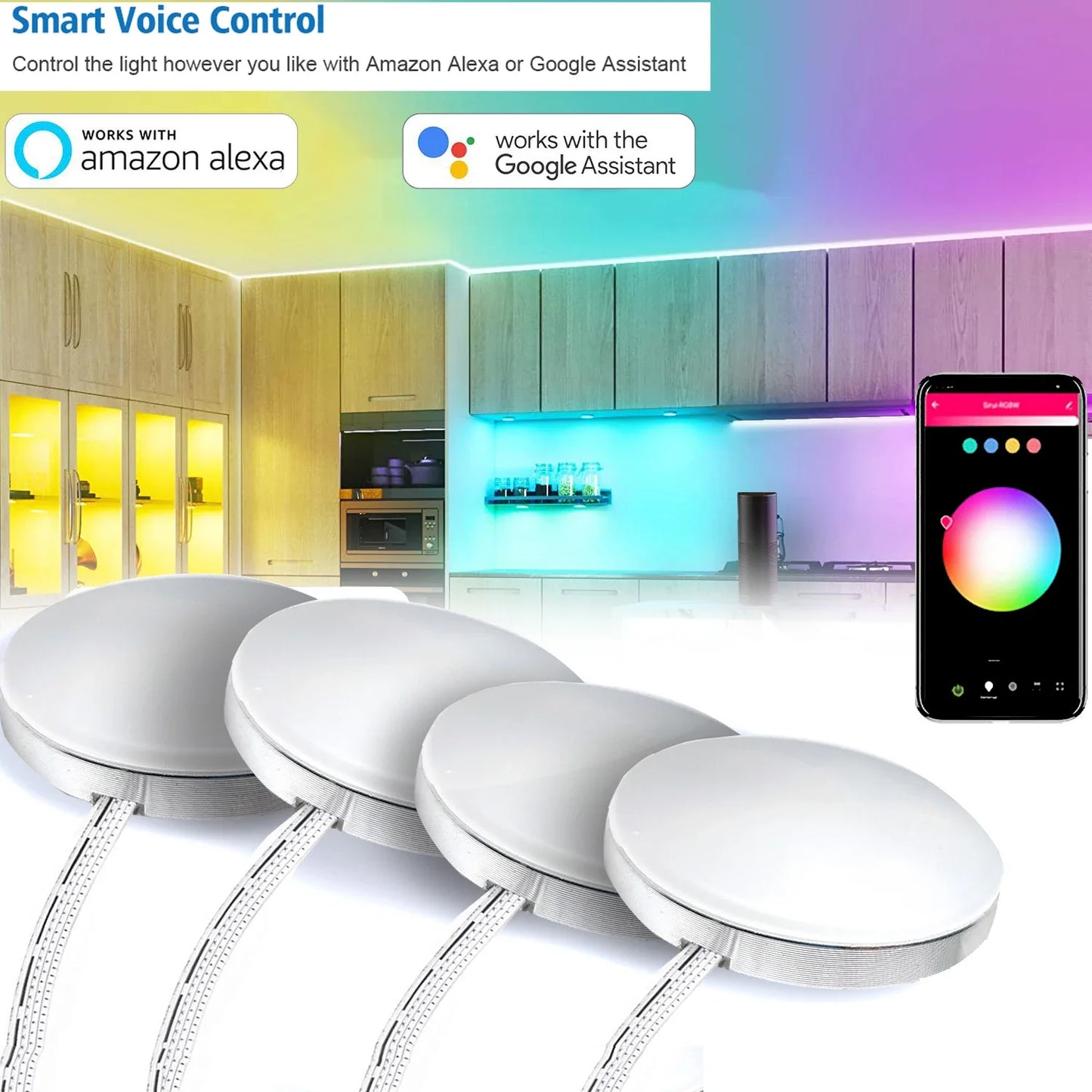 Aluminum Wifi tuya Control RGB LED Under Cabinet Lighting Dimming Kitchen Counter Furniture Lighting Kit For Alexa Google Home