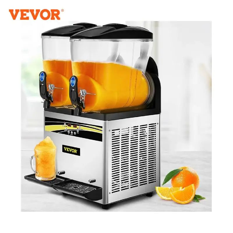 VEVOR 2x15L Commercial Slushy Machine Double Drink Dispenser Cold Juice Beverage Maker Stainless Steel for Home Bar Restaurant