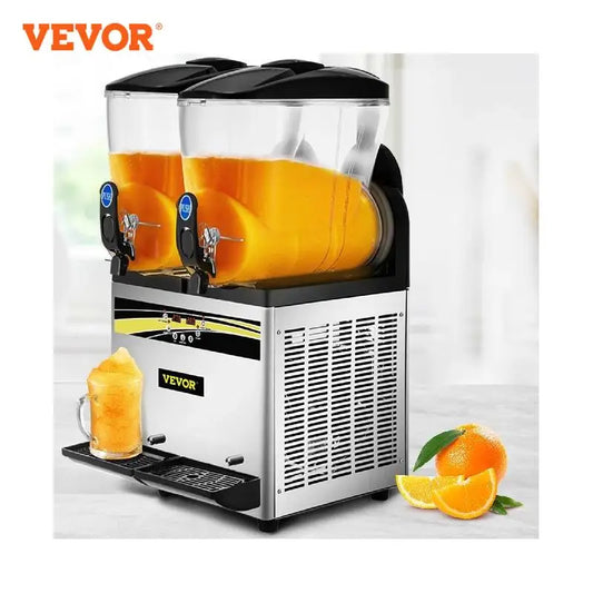 VEVOR 2x15L Commercial Slushy Machine Double Drink Dispenser Cold Juice Beverage Maker Stainless Steel for Home Bar Restaurant