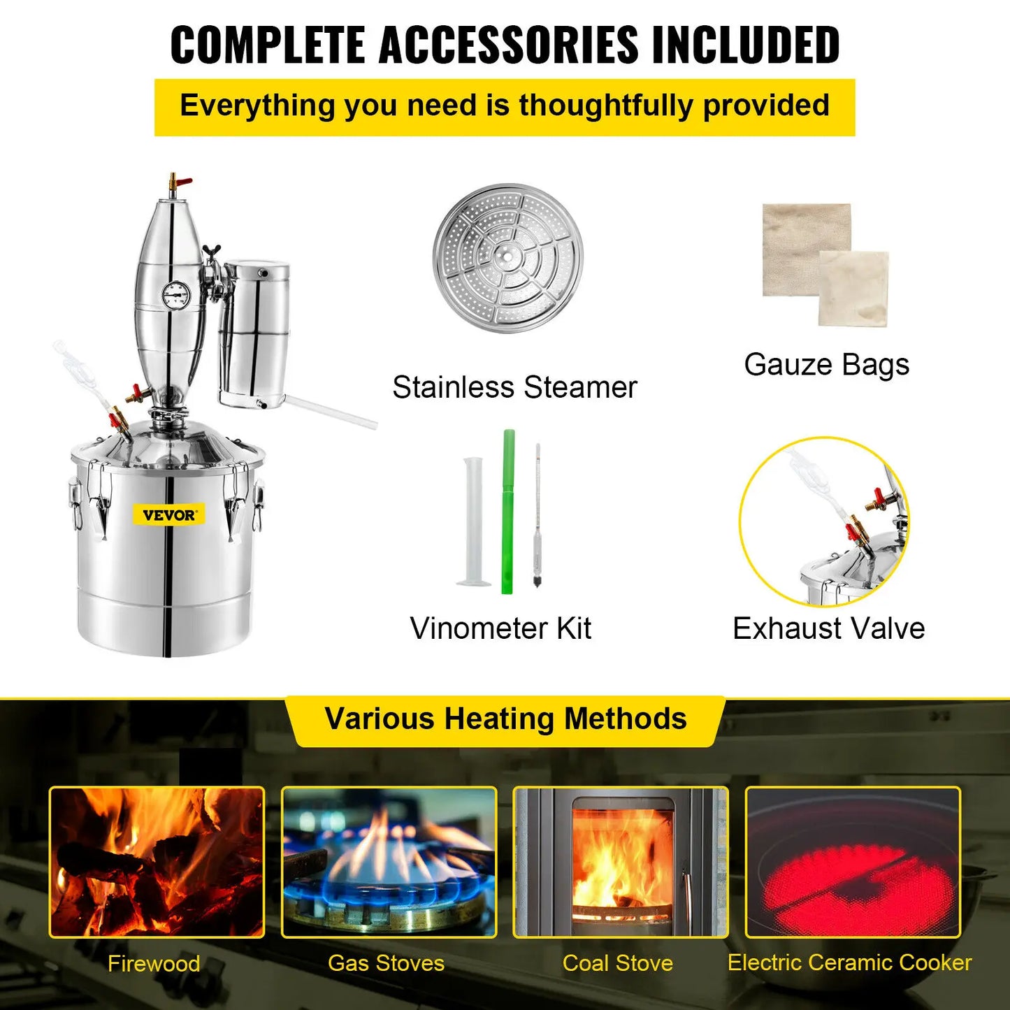 VEVOR 20L 30L 50L 70L Alcohol Distiller Machine Beer Brewing Equipment DIY Wine Moonshine Apparatus Dispenser Kit Home Appliance