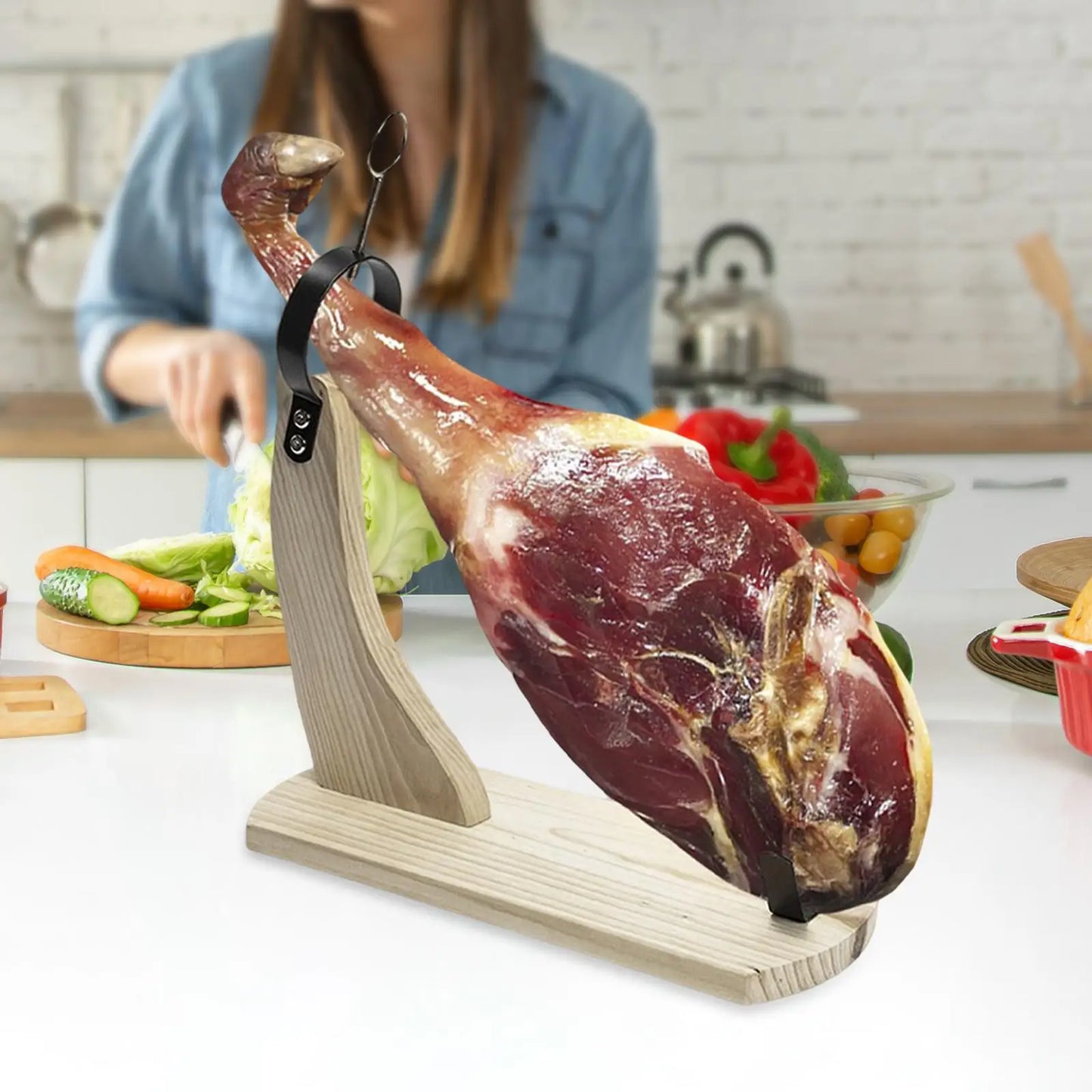 Wooden Spanish Ham Rack with Non Slip Pad Stable Durable Kitchen Accessories for Italian Prosciutto Home Barbecue Slicing Acacia