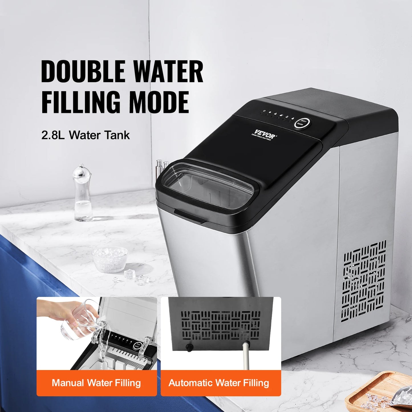 VEVOR Countertop Ice Maker, Self-Cleaning Portable Ice Maker with Ice Scoop and Basket, 2 Ways Water Refill Ice Machine