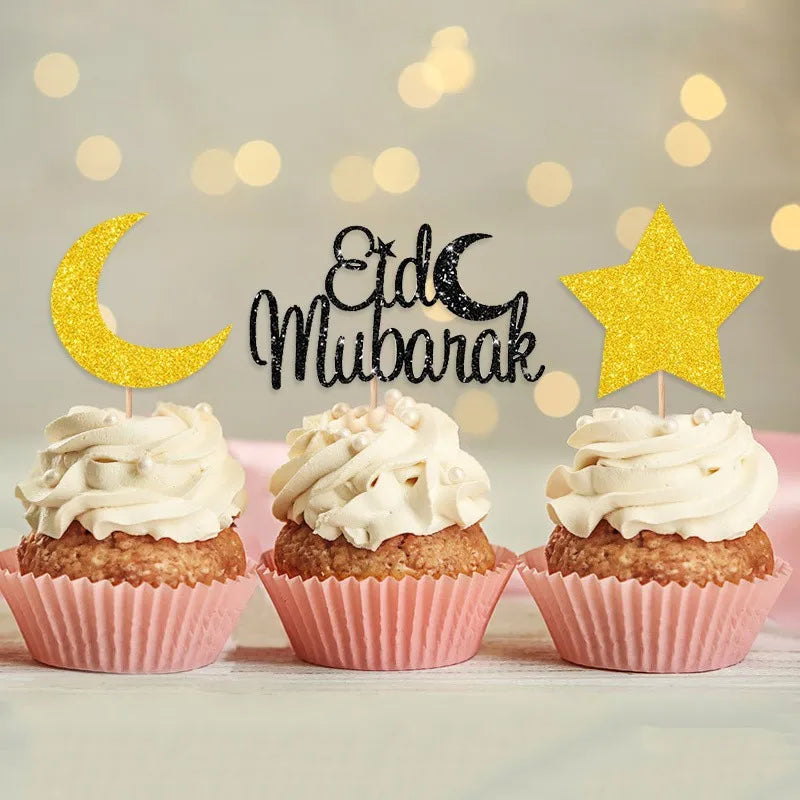 Adornos acrílicos dorados para pastel de Eid Mubarak, decoración para cupcakes con diseño de Castillo y Luna para Ramadán, fiesta musulmana islámica, decoración artesanal para pasteles