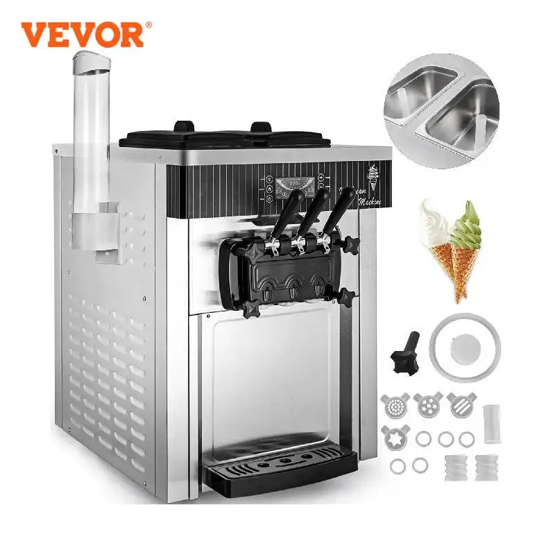 VEVOR 18-28L/H Machines à crème glacée molle refroidisseurs de Sorbet commerciaux tricolore bureau équipement de congélation de cône sucré distributeur automatique