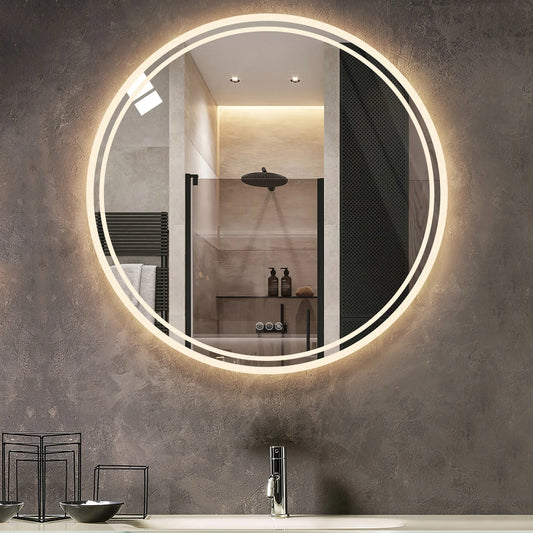 Miroir de salle de bain avec lumières LED, rétro-éclairé, mural, Anti-buée, 3 couleurs changeantes, IP65, variable