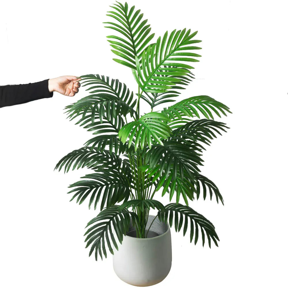 Grand faux palmier artificiel 90-120cm, plantes tropicales en plastique, feuilles de Monstera, grand feuillage de palmier pour décoration de jardin de maison