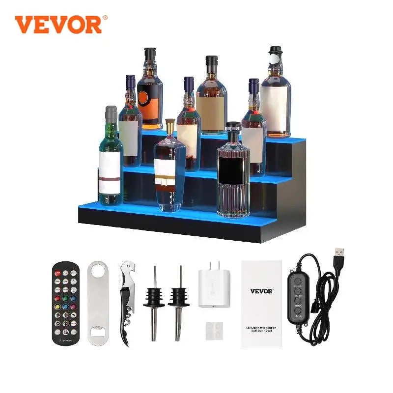 VEVOR LED Liquor Bottle Display Rack 16/24inch 1/2/3/4-Tier Multi-color Translucent Acrylic Bar Shelf with Remote  App Control