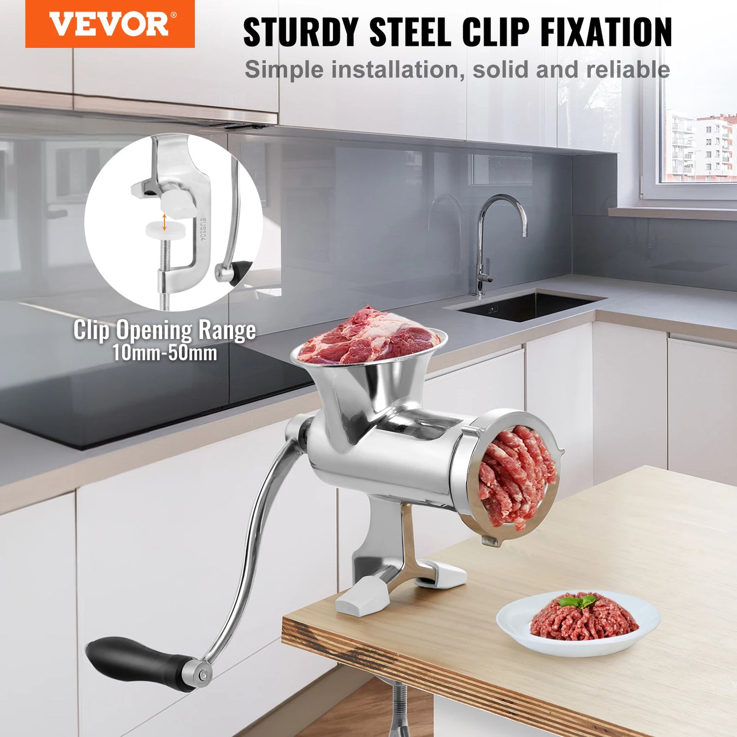 VEVOR Manual Meat Grinder 304 Stainless Steel Hand Meat Grinder with Steel Table Clamp Meat Mincer Sausage Maker