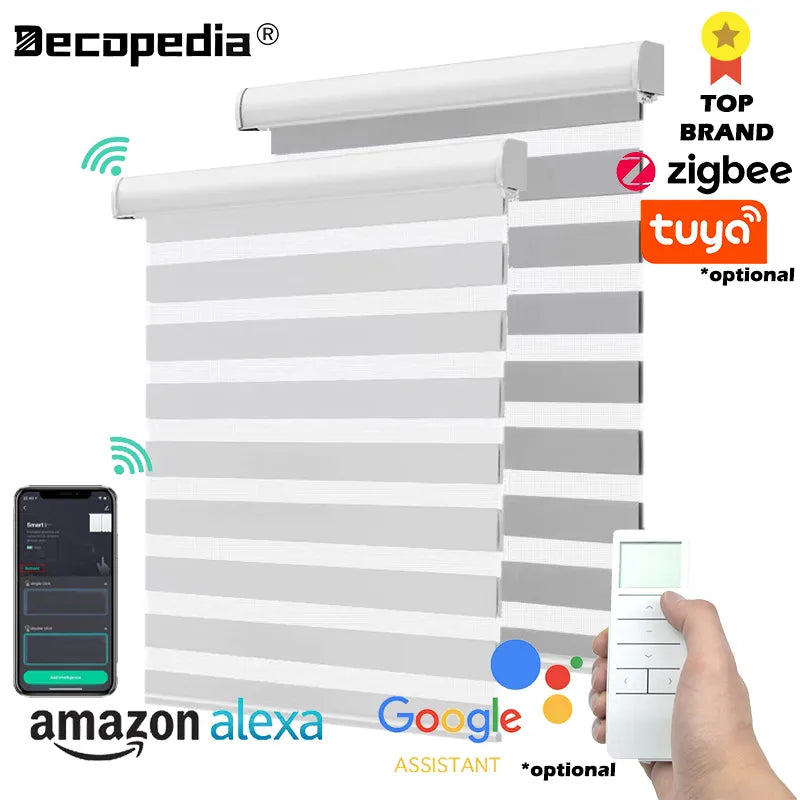 Decopedia Persianas de cebra hechas a medida para ventanas, persianas enrollables motorizadas, persianas opacas de día y noche para puerta corredera