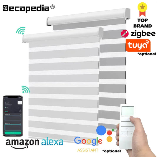 Decopedia Stores zébrés sur mesure pour fenêtres, stores roulants motorisés, stores occultants de jour et de nuit pour portes coulissantes