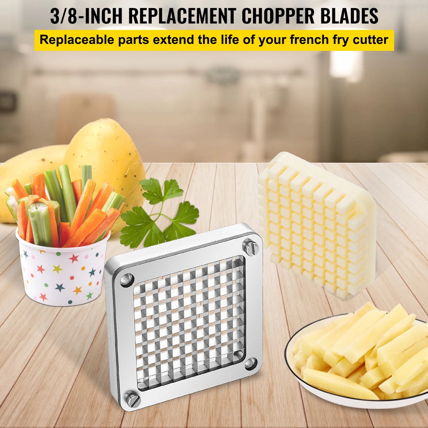 VEVOR 3/8,1/4,1/2inch French Fry Cutter with Replacement Chopper Blade for Cutting Potatoes Carrots Onions Cucumbers Mushrooms