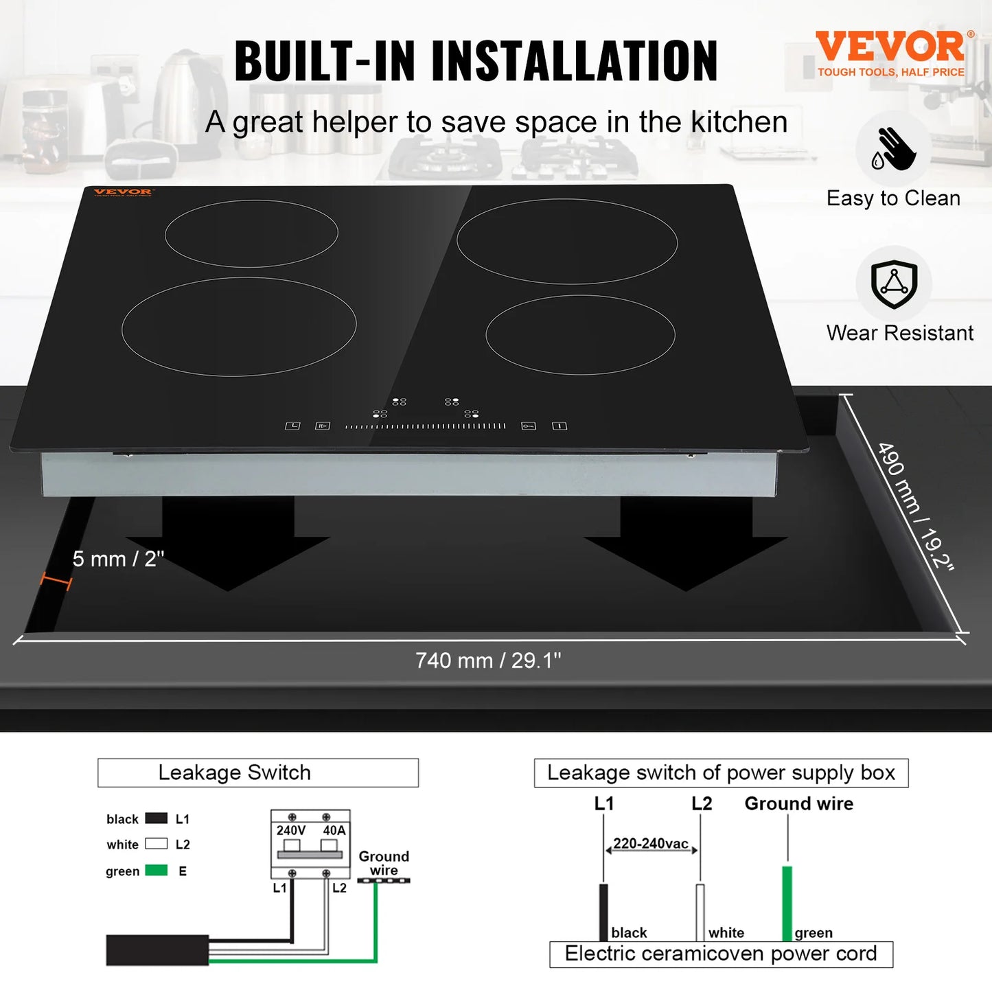 VEVOR – cuisinière à Induction intégrée, 2/4/5 brûleurs, plaque de cuisson électrique en verre céramique 12/24/30 pouces, pour la cuisine domestique et commerciale