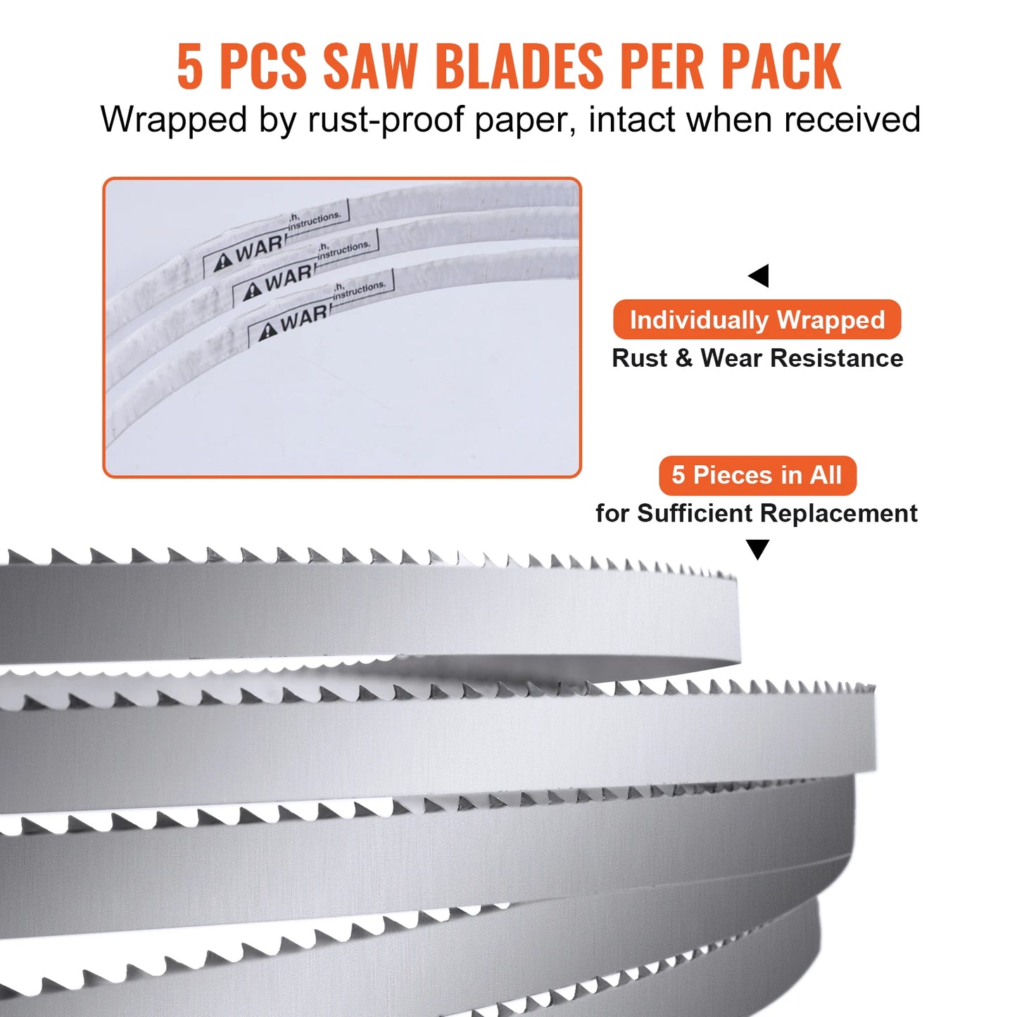 VEVOR Band Saw Blade 65x0.63x0.02 inch 5 PCS/Pack Meat Bandsaw Blades for Replacement Carbon Steel Commercial Bone Saw Machines