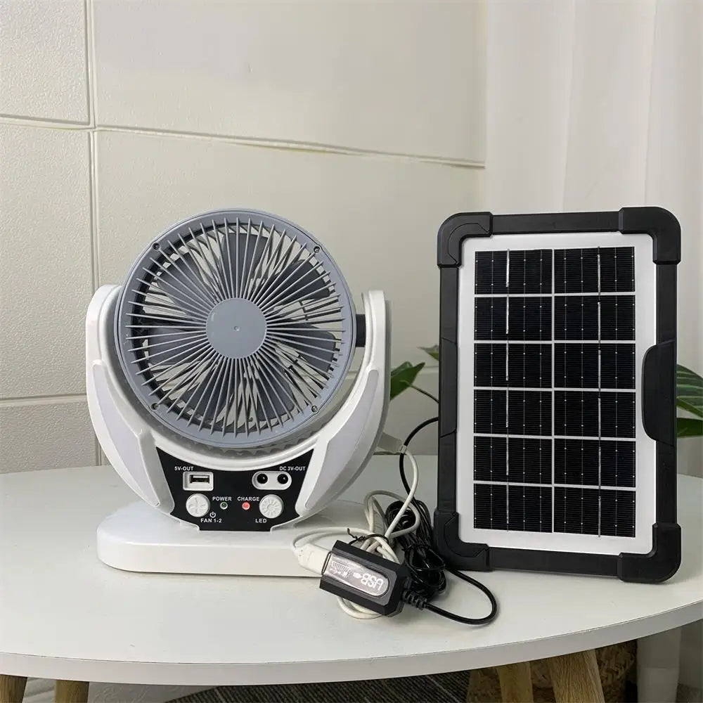 Ventilateur électrique à énergie solaire ventilateur de table rechargeable AC/DC 8 pouces extérieur avec ports USB LED ventilateur d'air de refroidissement pour bureau à domicile bureau domestique