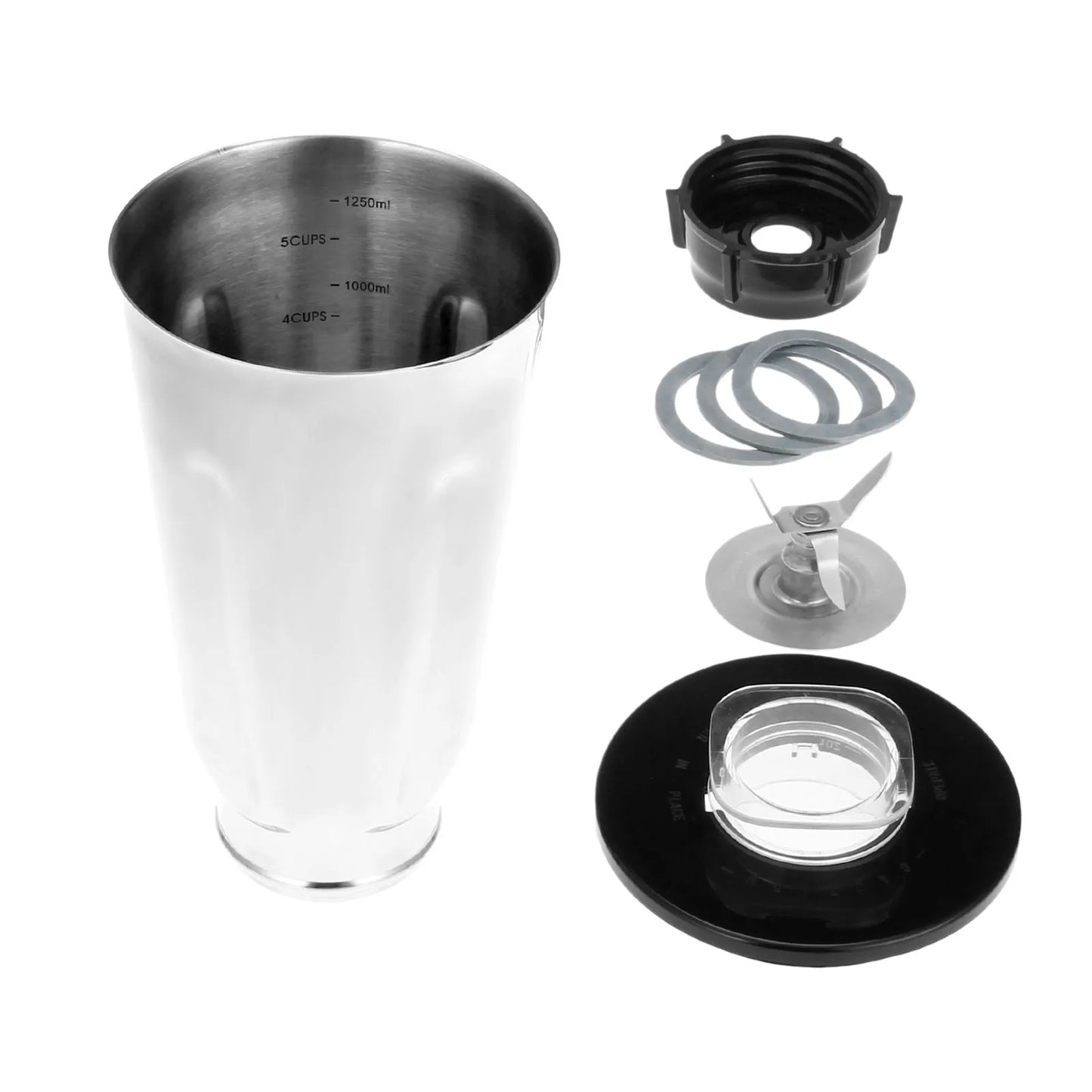 Kit de réparation de remplacement de pot de mélangeur et de couvercle en acier inoxydable de 5 tasses, ensemble complet de 6 pièces adapté aux mélangeurs Oster et aux centres de cuisine