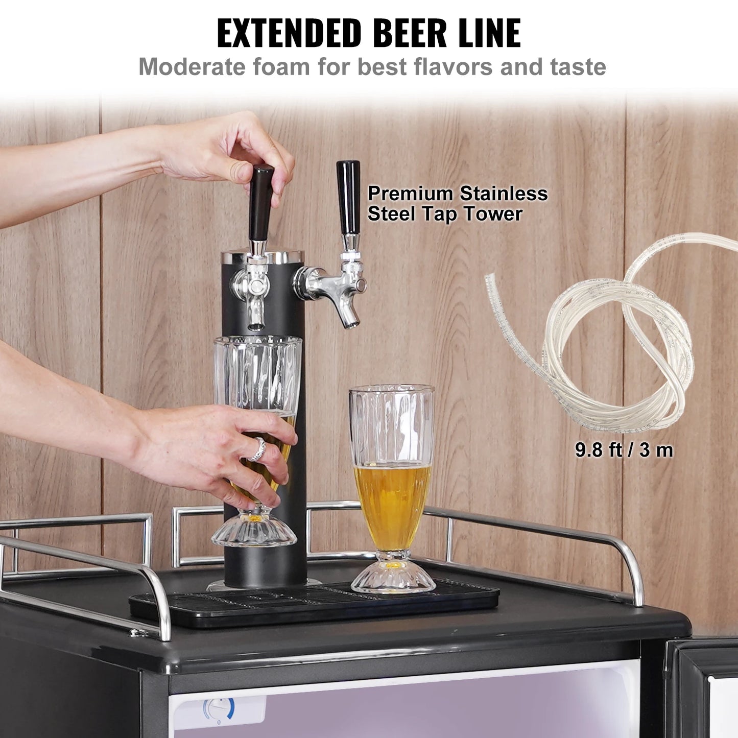 VEVOR – distributeur de bière en acier inoxydable 152L, distributeur de bière pression, régulateur de robinet réglable, fût réfrigérateur, double robinet pour la maison