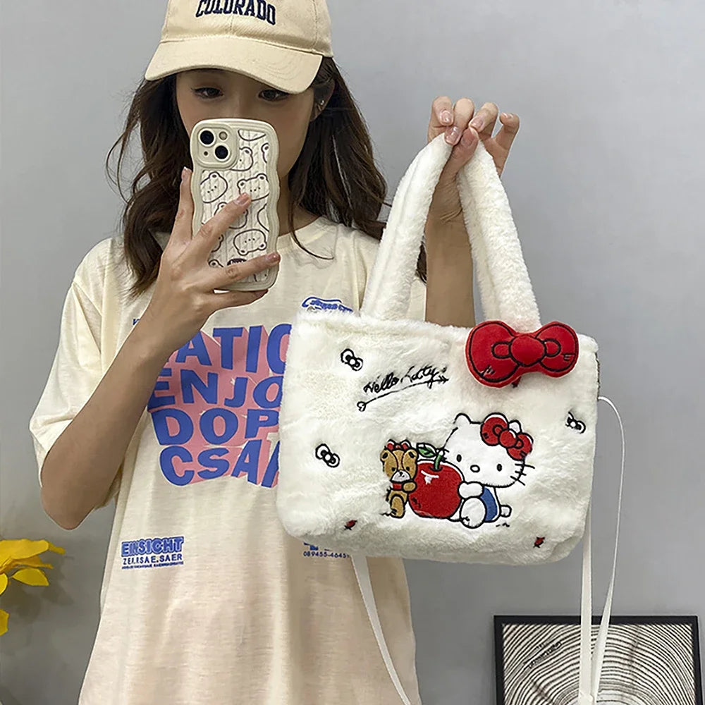 Sanrio Hello Kitty sac en peluche Kawaii Kuromi ma mélodie mignon dessin animé sac à main cannelle stockage fourre-tout sacs femmes fille cadeaux