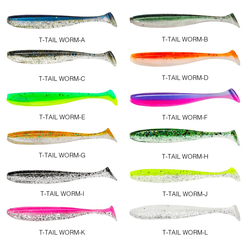 TSURINOYA, nuevo tamaño, 100mm, 120mm, cola en T, señuelos blandos de gusano, fácil brillo, cebos blandos artificiales, olor añadido para pesca de lubina Wobblers