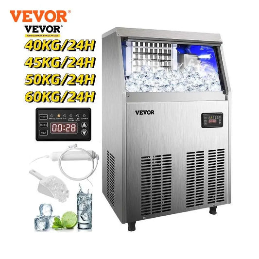 VEVOR Commercial Cube Ice Maker 40-70 KG/24H Freestanding Auto Clear Liquid Freezer Ice Generator Machine 110V Home Appliance