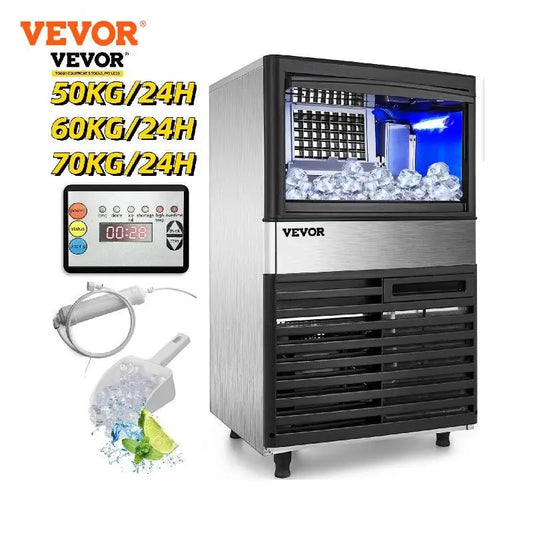 VEVOR-máquina para hacer hielo en cubos, 50/60/70 KG/24H, independiente, congelador líquido transparente, máquina generadora de hielo, 110V, electrodomésticos comerciales