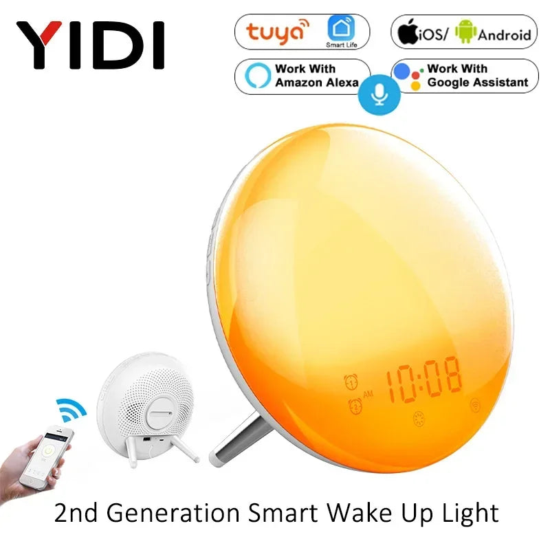 WiFi Tuya Smart Life Wake Up Light Alarm Clock Wireless Remote Control Sunrise Sunset Simulation 4 Alarm Clock Alexa Google Home