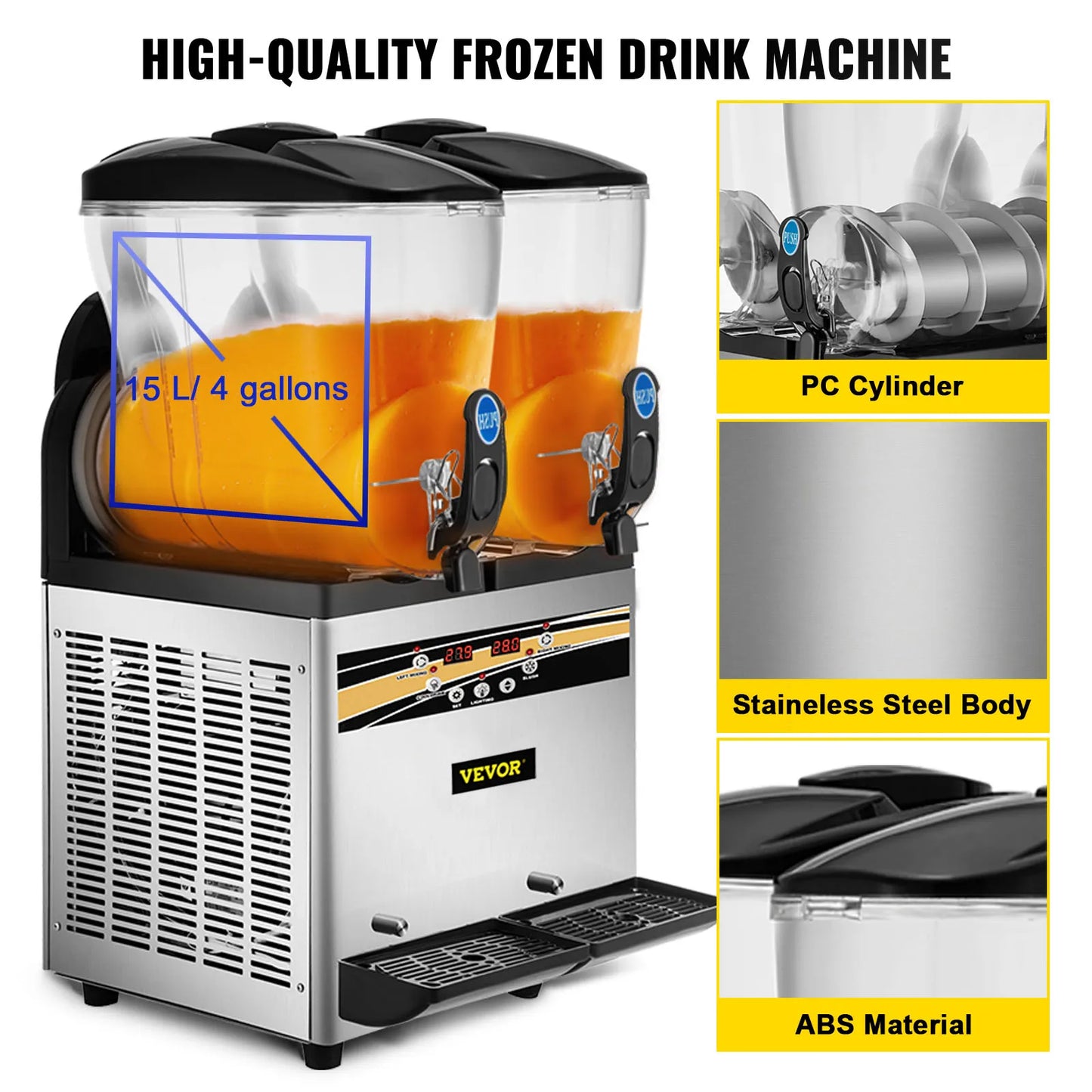 VEVOR 2x15L Commercial Slushy Machine Double Drink Dispenser Cold Juice Beverage Maker Stainless Steel for Home Bar Restaurant