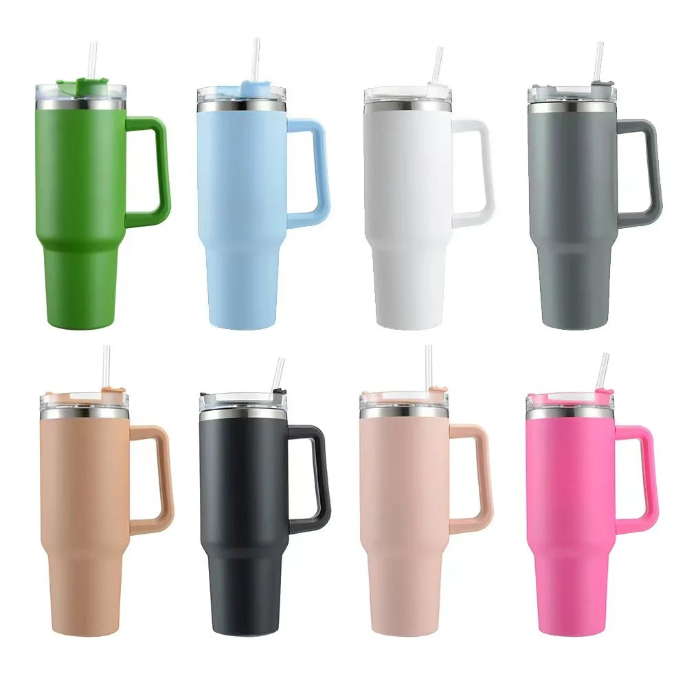 Paquete de 6 vasos de acero inoxidable de 40 oz con doble pared que se mantienen fríos durante mucho tiempo con mango, venta al por mayor, almacén de EE. UU.