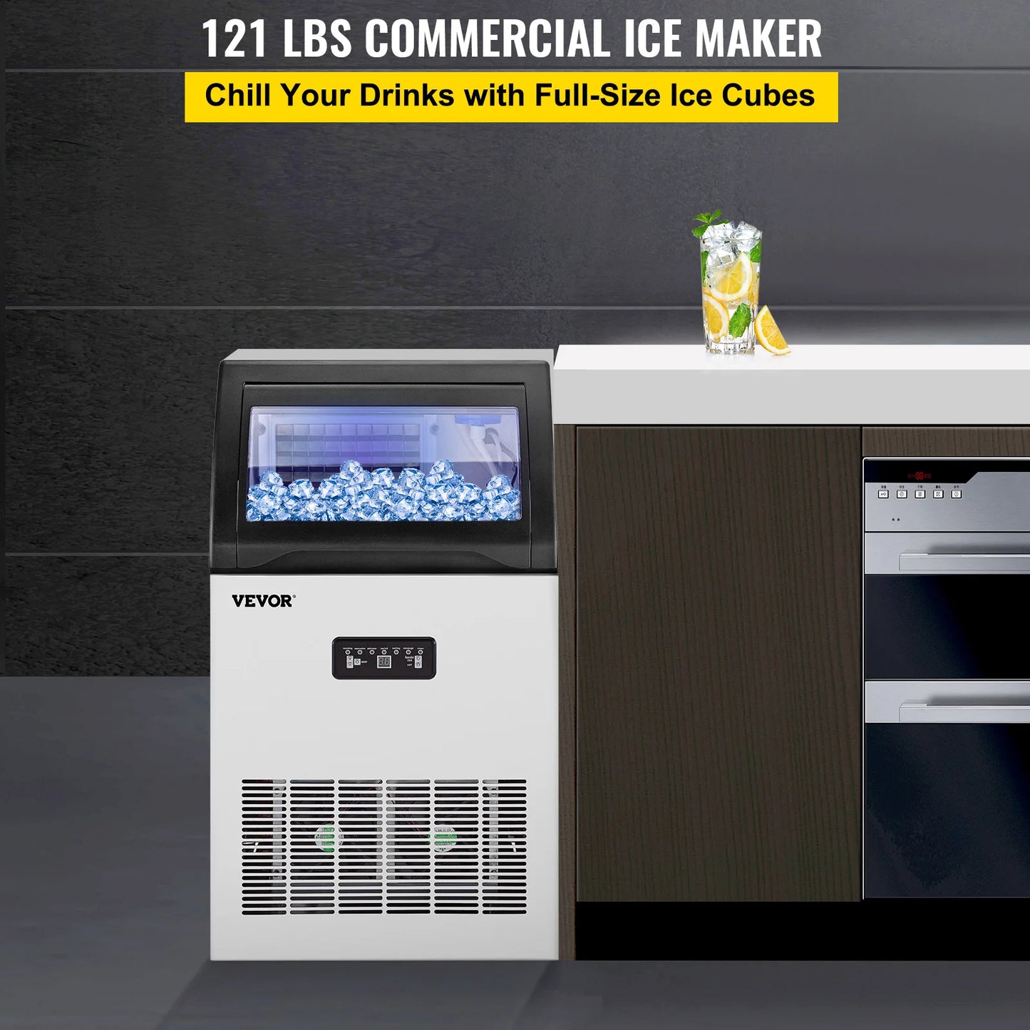 VEVOR Commercial Cube Ice Maker 55/70/90/120 KG/24H Freestanding Automatic Liquid Freezer Ice Generator Machine Home Appliance