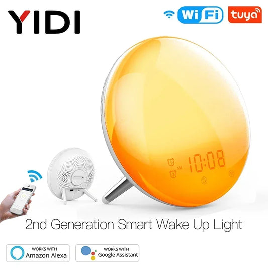 WiFi Smart Wake Up Light Workday Clock Sunrise Sunset Simulation 4 Alarms Works with Alexa Google Home Tuya App Remote Control