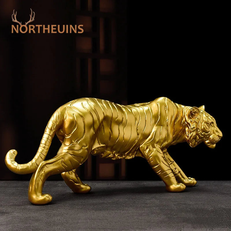 NORTHEUINS Resin Golden Tiger Figurines for Interior Home Office Desktop Decor Accessories Miniature Ornaments Collection Model