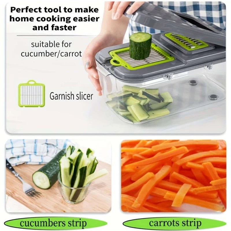 Juego de cortador de verduras de 22 piezas, cortador de frutas y verduras multifuncional, rallador de alimentos Manual, cortador de verduras en contenedor