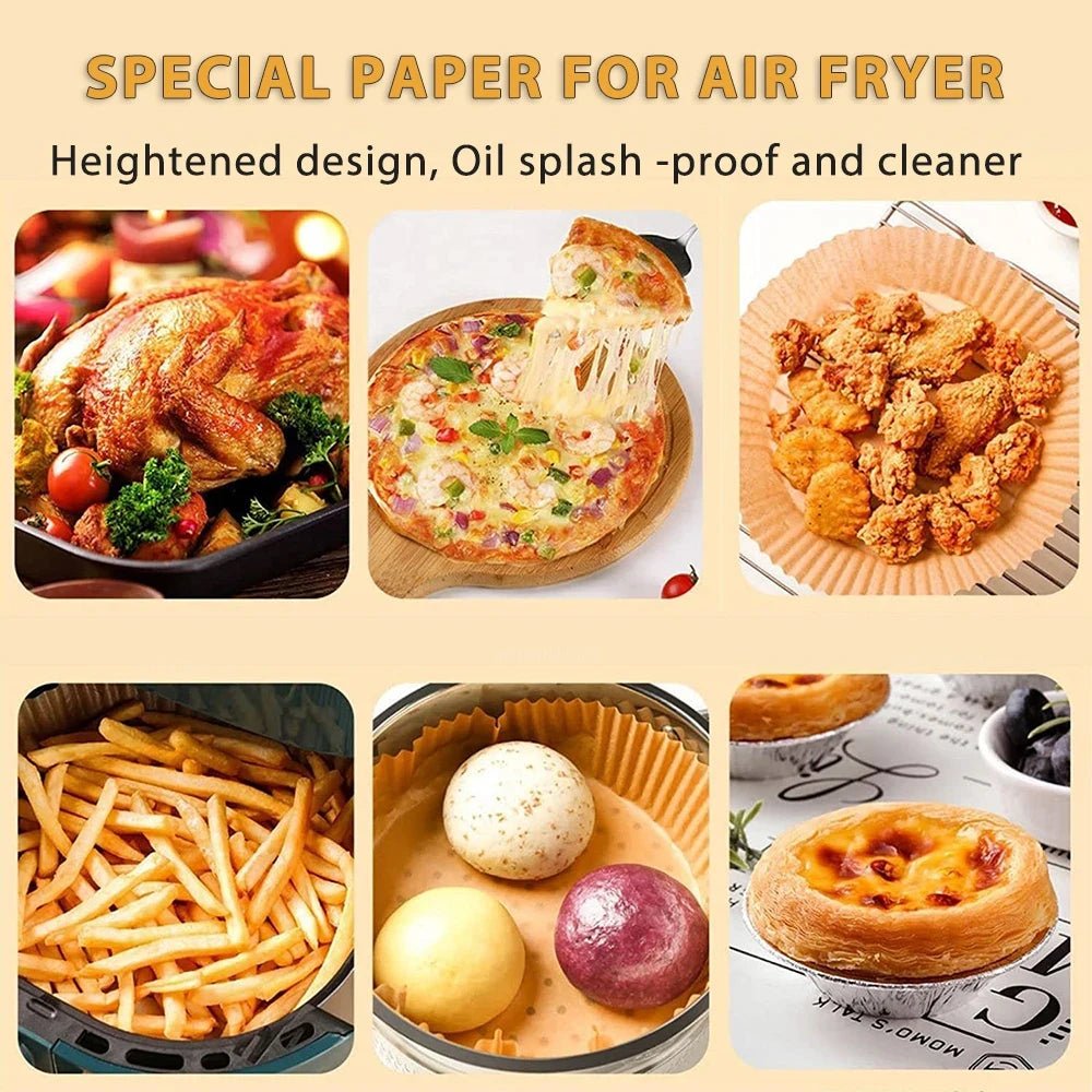 Papier jetable antiadhésif pour friteuse à Air, papier de cuisson rond pour friteuse à Air, doublures en papier, accessoires de cuisine, 50/100 pièces