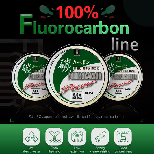 ZUKIBO 50M100M 100% ligne de pêche en fluorocarbone ligne en Fiber de carbone importée du japon 1-25kg ligne de coulage Monofilament pêche en mer