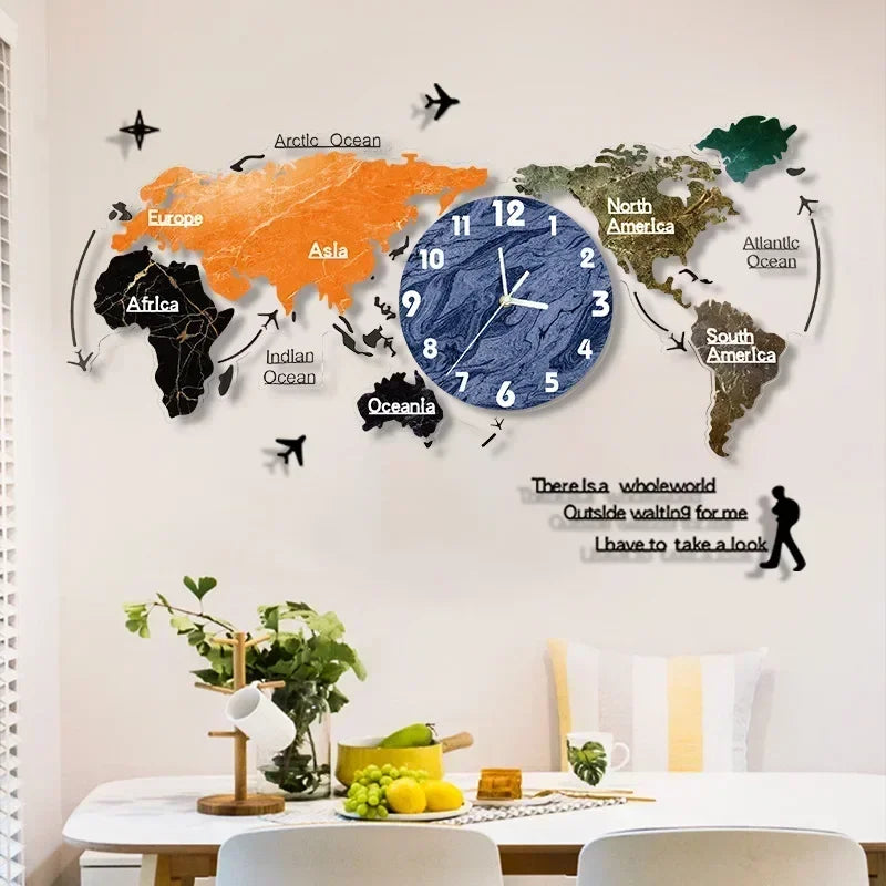 3D Wall Clock DIY Large Map Wall Clocks Moden Design Living Room Decoration Acrylic Digital Mute Watches Office Reloj De Pared