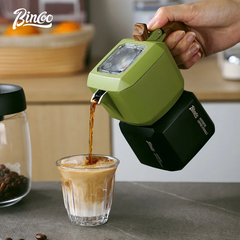 BINCOO Cafetera Moka de Doble válvula, Cafetera Cuadrada, cafetera expreso para el hogar y el Exterior, Dos Tazas