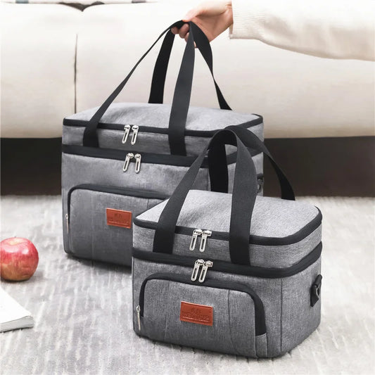 Bolsa multifuncional de doble capa para hombre y mujer, bolsos para la comida para Picnic, de gran capacidad, con correa para el hombro