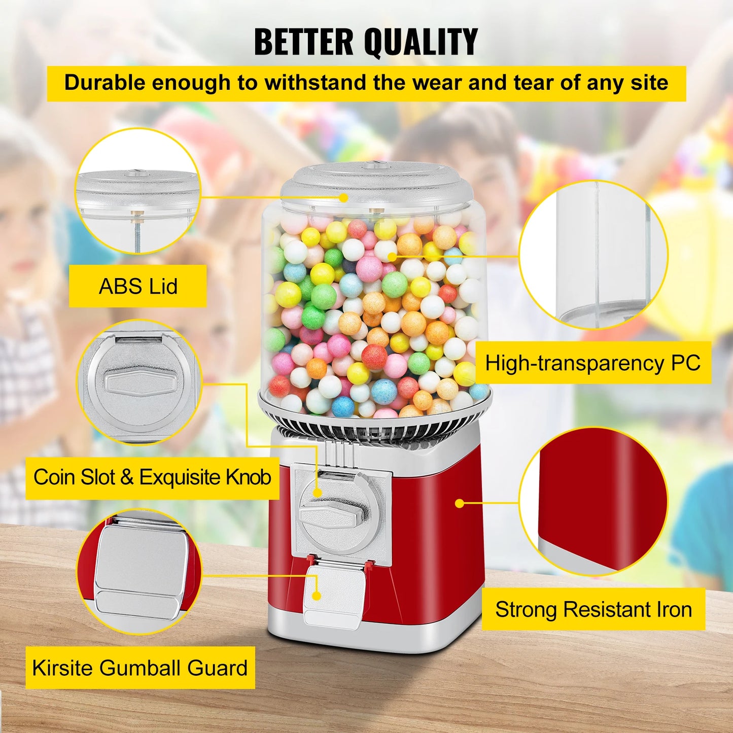 VEVOR Candy Gumball Vending Machine Dispenser W/ Keys Capacity 375PCS / 10LBS for Gaming Stores Selling Bouncy Ball, Capsule Toy