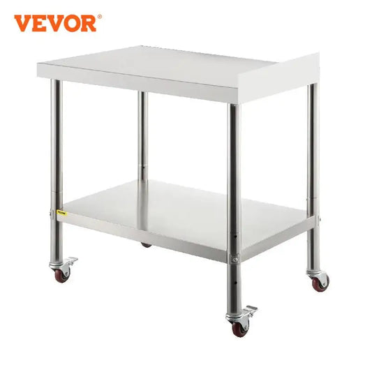 VEVOR Stainless Steel Work Prep Table 24 x 15 x 35/24 x 24 x 35/30 x 24 x 35/36 x 24 x 35 Inch 440lbs with Backsplash & Casters