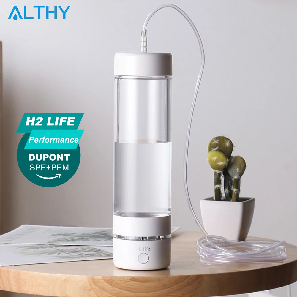 Botella generadora de agua de Hidrógeno Molecular H2Life Performance DuPont SPE + PEM ionizador de doble cámara + dispositivo de inhalación H2