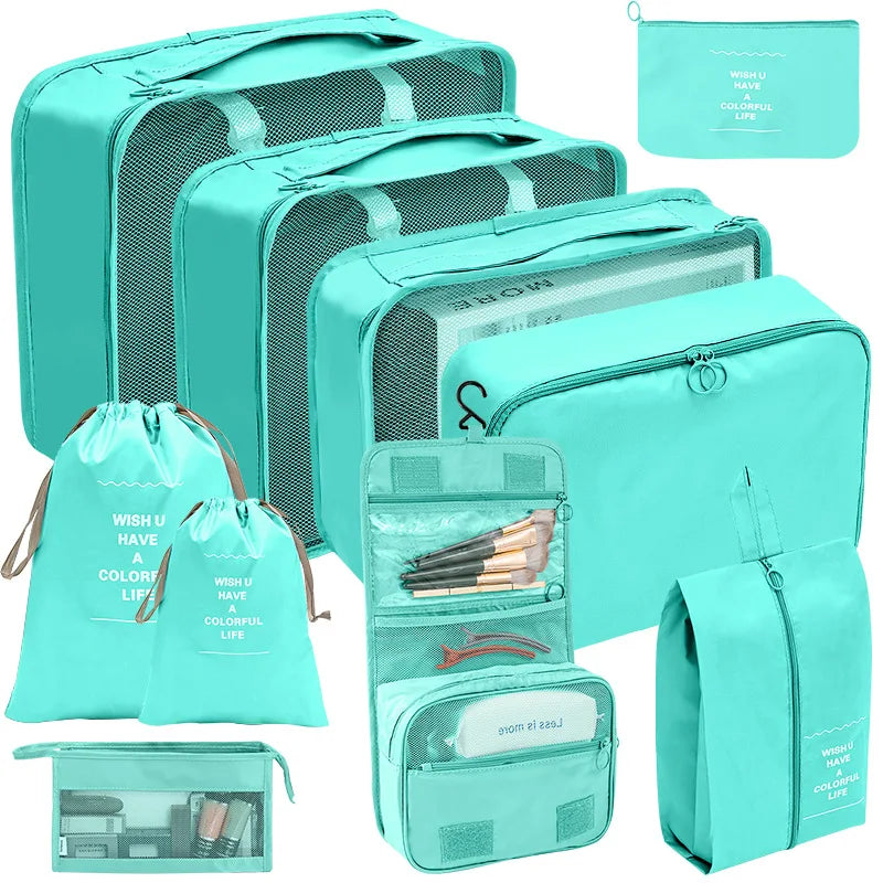 Ensemble de 7/8/9/10 pièces, organisateur de voyage, sacs de rangement, valise, Cubes d'emballage, étuis, bagages portables, vêtements, pochette de rangement pliable pour chaussures