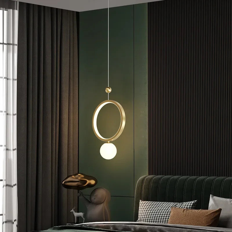 Modern New Pendant Light Luxury Led Bedside Ring Gold Lighting Fixture Hanging Living Bedroom Kitchen Island Home Decor Lamp