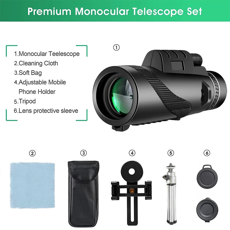 Telescopio Monocular potente con ZOOM HD de 80x100, binoculares portátiles, telescopio de largo alcance para caza y acampada, para viajes de acampada al aire libre